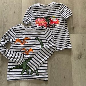 H & M striped t shirts long sleeves & shirt sleeves fire truck‎ & 🦕 size 8/10